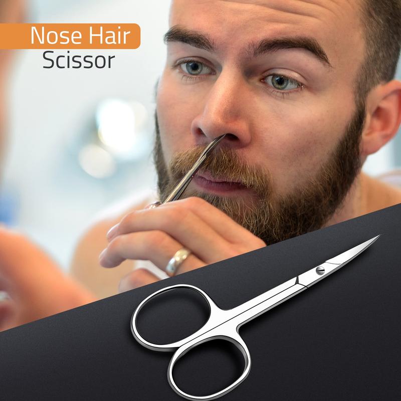 Care Eyebrow Scissors, Small Scissors for Men and Women - Curved and Rounded Nose Hair Scissors for Grooming Mustache, Beard, Eyelashes, Ear Hair Trimming- Professional Stainless Steel - Silver