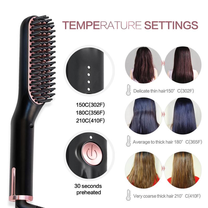 Electric Beard Straightening Comb, Hair Straightener Comb, Non-slip Design Hair Straightener Brush, Anti-scald Heated Beard Brush, Portable Heated Hair Styling Tools for Women and Men