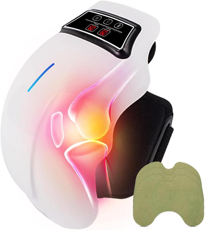 Knee Massager for Knee Pain with Infrared Heat and Vibration, Cordless Wearable Rechargeable Clear Visible LED Screen Easy to Use Electronic Knee Massager, 19 inch Adjustable Ergonomic Strap