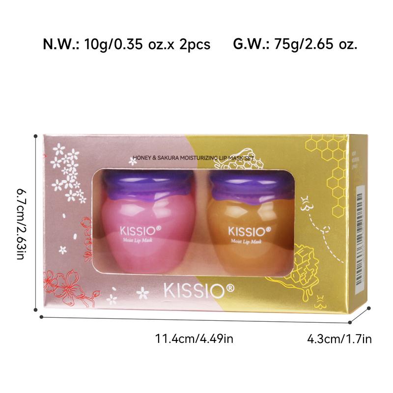 KISSIO Lip Mask,Honey and Sakura Lip Mask Set,Repair Lips Day and Night,Plant Extract,Lip Mask Overnight,Hydrating Lip Balm(2 pcs)