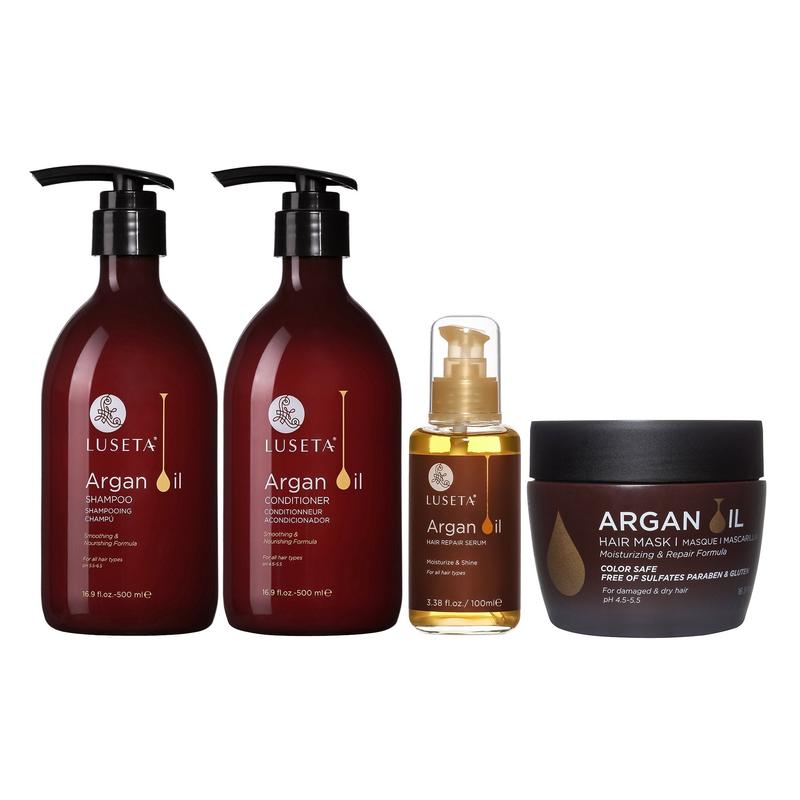 Luseta Argan Oil Hair Care Set - Shampoo Conditioner Hair Mask Serum for Damaged Hair