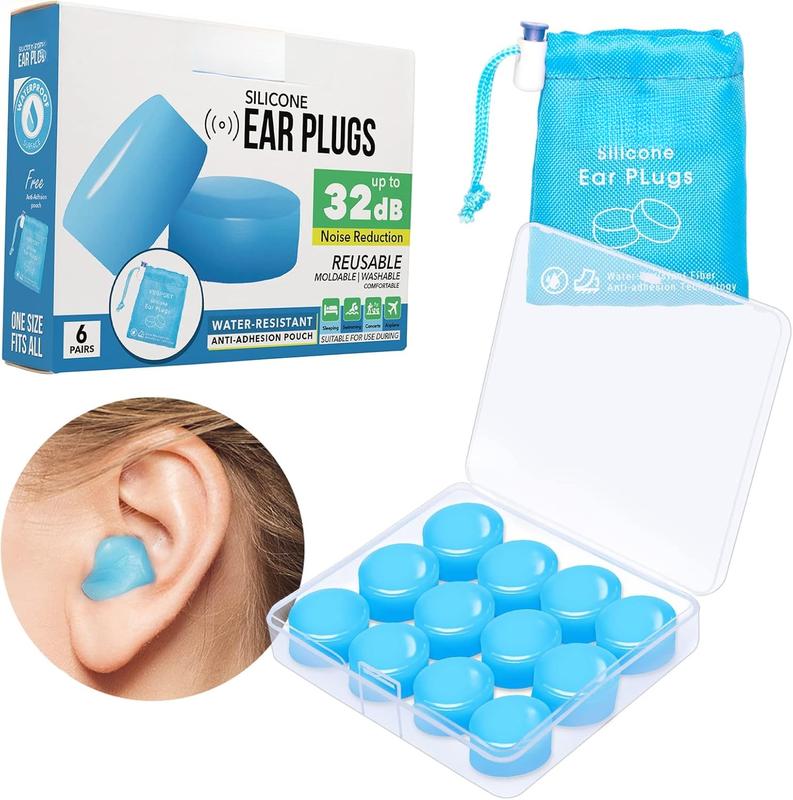 Ear Plugs for Sleeping -  Reusable Moldable  Earplugs Noise Cancelling Reduction for Concerts, Swimming, , , Airplane, Musicians, , 12 Pack Deep Blue