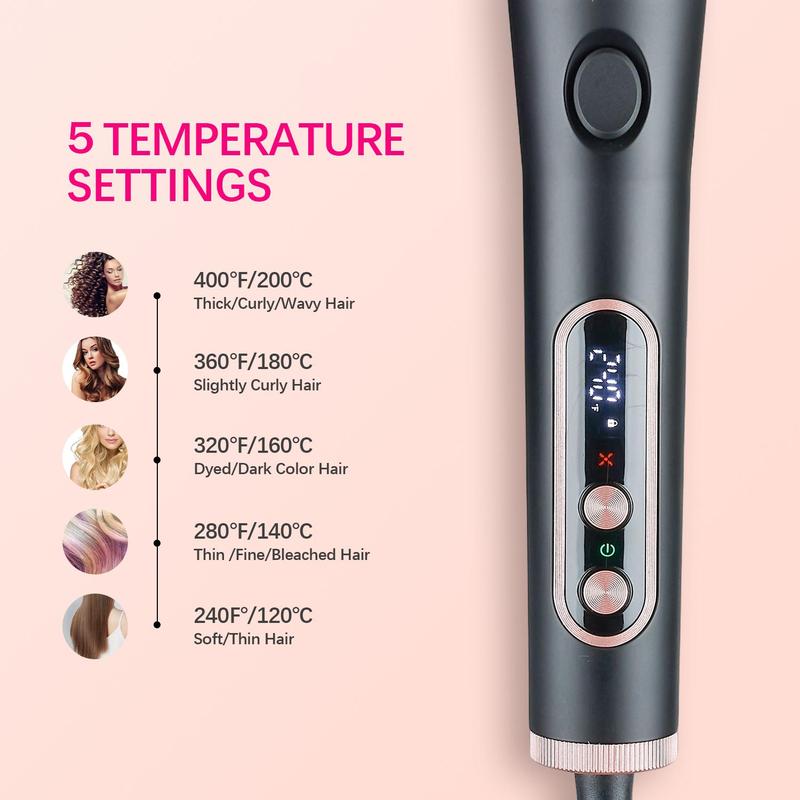 2 in 1 Dual Voltage Hair Curler & Straightener, Electric Fast Heating Hair Curling Iron with 3D Floating Ceramic Plate & 5 Speed Temperature Control