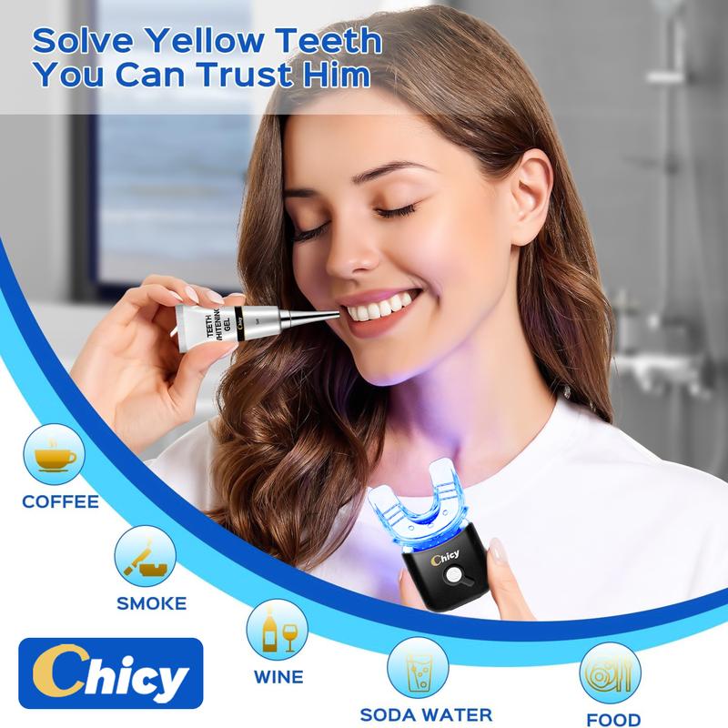 CHICY Original Teeth Whitening Kit Advanced Home Dental Whitening System with LED Light,No Sensitive gum and Enamel Safe Effective Tooth Stain Remover Whiter in 7 Days.