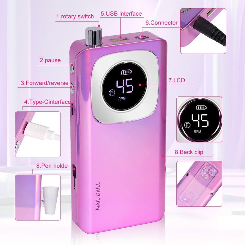 Professional Electric Nail Drill, 1 Box Portable Nail Drill for Hard Acrylic Nail Removal, Rechargeable Nail Drill Machine for Manicure and Pedicure Salon