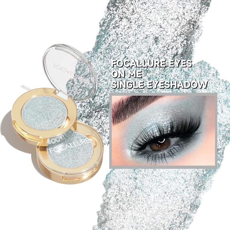 FOCALLURE Eyes On Me Pressed Powder Eyeshadow, Shimmery Eye Makeup & Highlight, Long-Lasting, High Pigmented Single Shade Eye Color, Glitter Finish, Hypoallergenic, BL01 Blue Sand