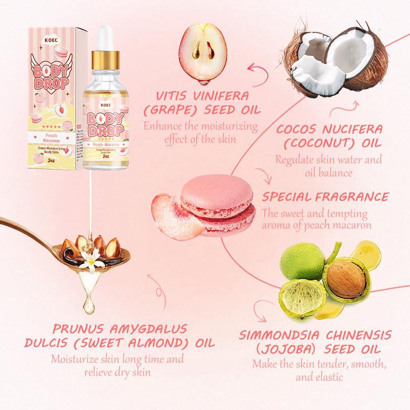 Peach Macaron Scented Body Oil, 1 Box 2 Boxes Deep Moisturizing Body Massage Oil, Body Care Oil for Women & Men, Skin Care Product for Daily Use