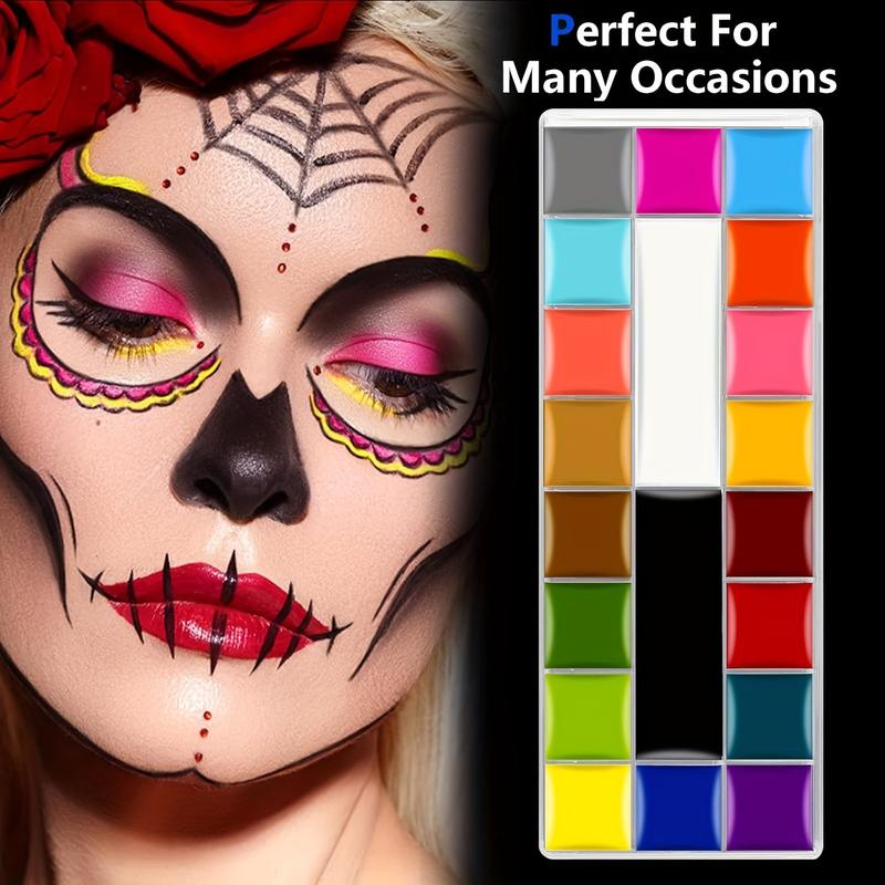 Face Painting Kit Oil Palette, Professional Face Paint Flash Non Toxic Safe Tattoo Halloween FX Party Artist Fancy Makeup Painting Kit For Kids and Adult (20 Color) Gentle Cosmetic Case Coverage Flawless Intensive Olive