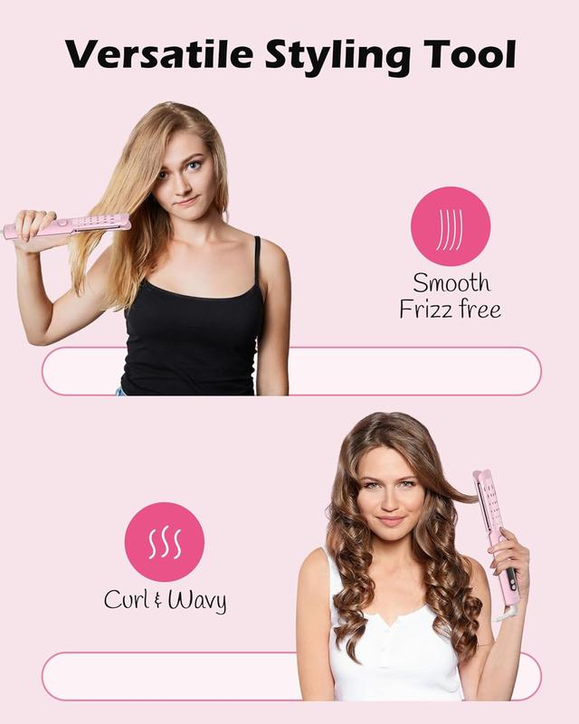 Airflow Curling Iron for Lasting Curls - Ceramic Flat Iron Hair Straightener and Curler 2 in 1 Comfort