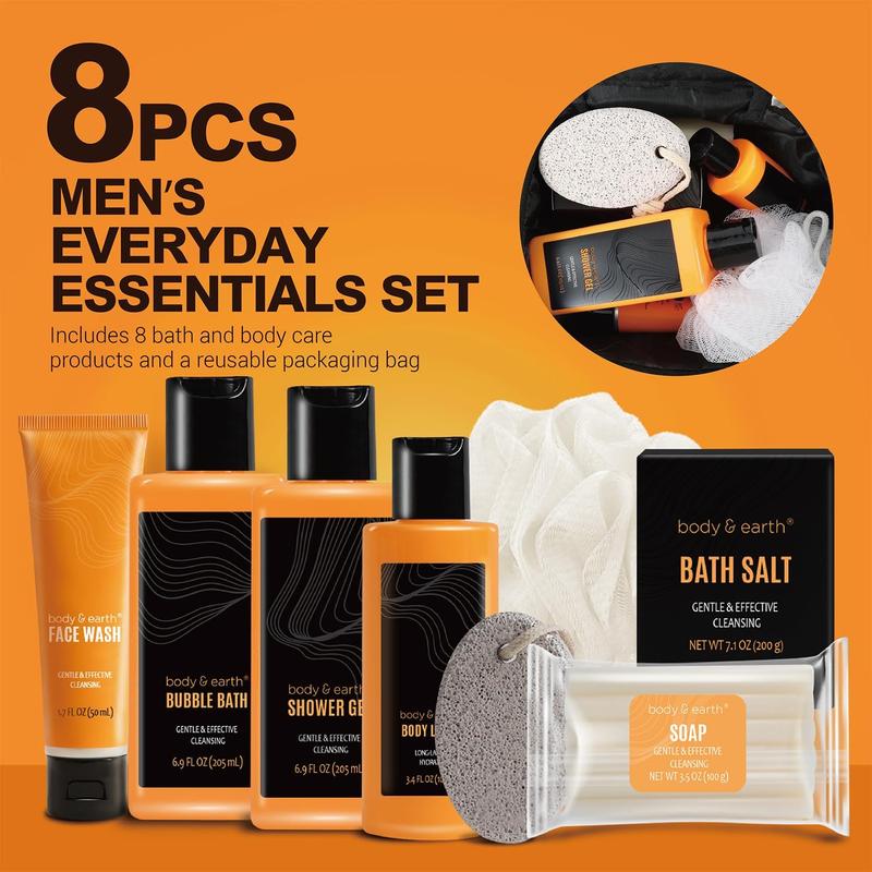 Gift Baskets for Men - Bath Spa Gift Set, Bath and Body Care Kit Citrus Scented Mens Bath Set with Body Lotion, Face Wash, Shower Gel, Bubble Bath, Loofa & More, Birthday Gifts for Him Men Husband Hubby Boyfriend