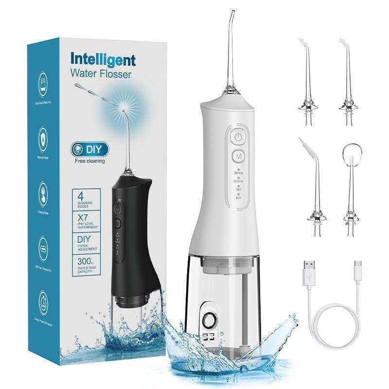 Portable Water Flosser, 1 Box Rechargeable Cordless Oral Irrigator with 4 Counts Flossing Tips, Waterproof IPX7 Oral Irrigator for Teeth, Gums, Braces Care