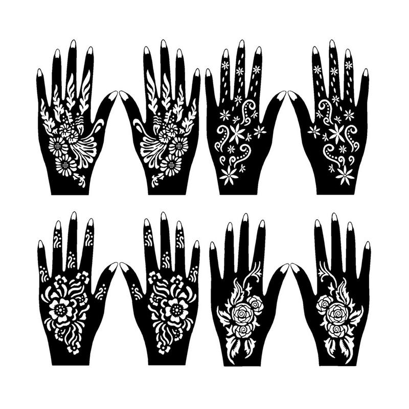 Hollow Out Henna Tattoo Stencil, 8 Counts set Reusable Hand Shaped Henna Tattoo Stencil, DIY Body Paint Template for Women & Girls