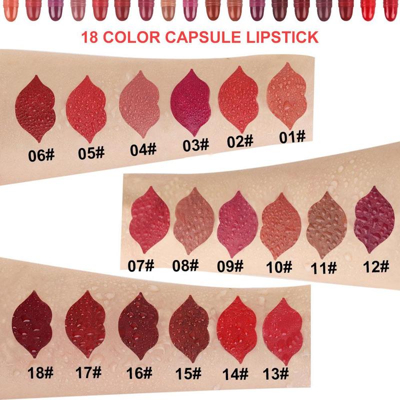 Long Lasting Capsule Shaped Matte Lipstick, 18pcs set Waterproof Matte Lip Balm, Easy Coloring Lip Sticks, Moisturizing Matte Lipstick