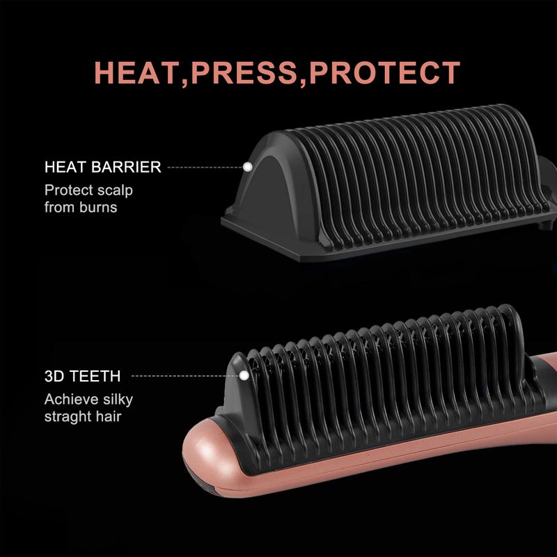 Hair Straightening and Curling 2 in 1 Comb  Anti-Scald 30s Fast Heating Comfort Brush for Women with 5 Temp Settings, Auto-Shut Off