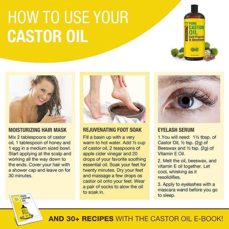 Pure Cold Pressed Castor Oil - Big 32 fl oz Bottle - Unrefined & Hexane Free - 100% Pure Castor Oil Haircare Comfort