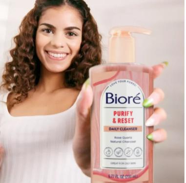 Biore Purify & Reset Daily Face Cleanser, Charcoal and Rose Quartz Face Wash, Purifying Face Wash, 6.77 Oz Crystal Skincare