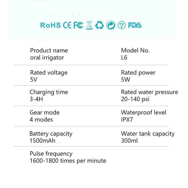 Portable Water Flosser, 1 Box Rechargeable Cordless Oral Irrigator with 4 Counts Flossing Tips, Waterproof IPX7 Oral Irrigator for Teeth, Gums, Braces Care