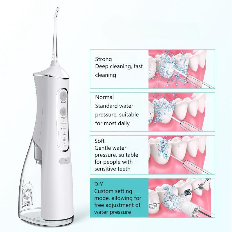 Portable Water Flosser, 1 Box Rechargeable Cordless Oral Irrigator with 4 Counts Flossing Tips, Waterproof IPX7 Oral Irrigator for Teeth, Gums, Braces Care