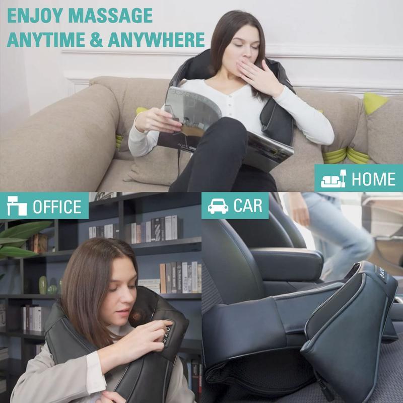 Shiatsu Neck Massager, Electric Neck and Back Massager with Heating, 3D Kneading Massage Pillow for Neck, Back, Shoulder, Muscle Pain Relief, Office and Home and Car Use, Suitable for Parents