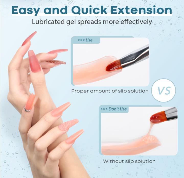 Poly Nail Extension Gel Kit Slip Solution for Nails with Dual-Ended Nail Brush Anti-Stick Liquid Brushes Cleaning Easy Spread for Beginner