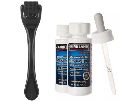 Kirkland Minoxidil with Derma Roller 0.5mm for Hair Regrowth and Health by Reluxi - Comfort, Haircare Pack