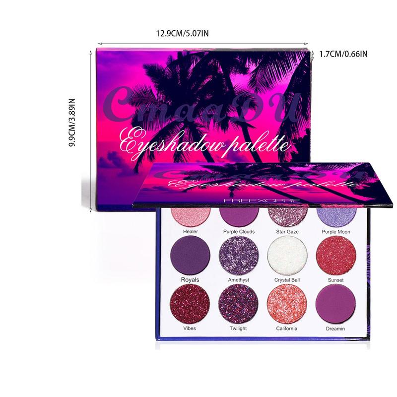 12 Color Glitter Eyeshadow Palette, 1 Box Long Lasting Shimmering Eye Shadow Makeup Palette, Colorful Eye Makeup Products for All Styles and Occasions, Makeup Products