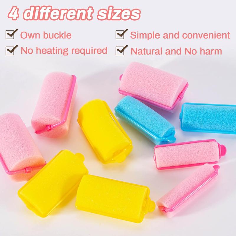 36PCS Hair Rollers - Soft Sponge Rollers for Heatless Curls in Four Sizes - Ideal for Overnight Use, Suitable for All Hair Types - Instructions Included