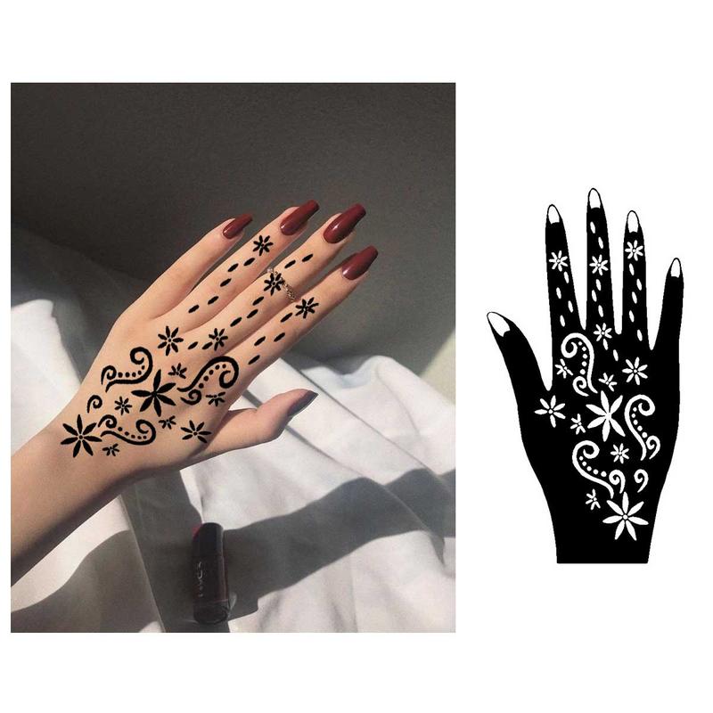 Hollow Out Henna Tattoo Stencil, 8 Counts set Reusable Hand Shaped Henna Tattoo Stencil, DIY Body Paint Template for Women & Girls