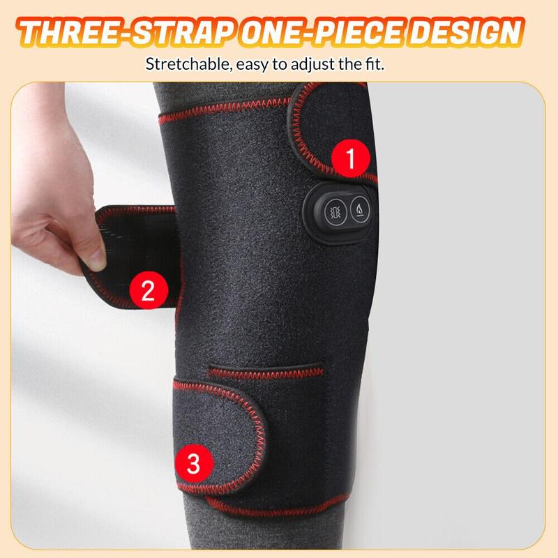 Heated Knee Brace Wrap, 3 Adjustable Heat and Vibration Knee Massager, Massaging Knee Pad