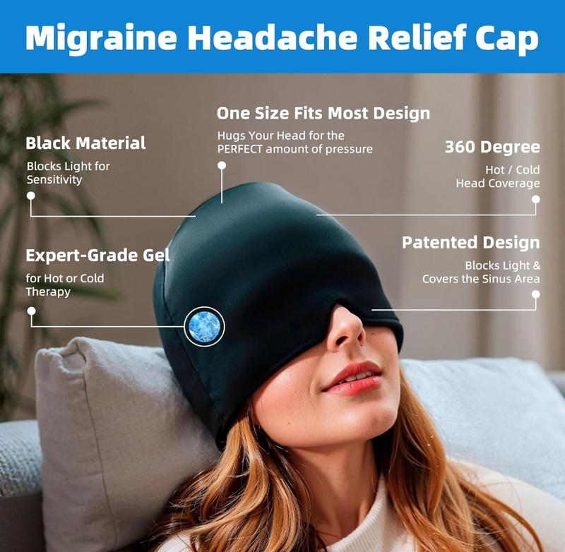 Migraine Relief Cap, All Around Gel Covered Reusable Headache Relief Cap, Black Migraine Cap for Headache Relief, Puffy Eyes