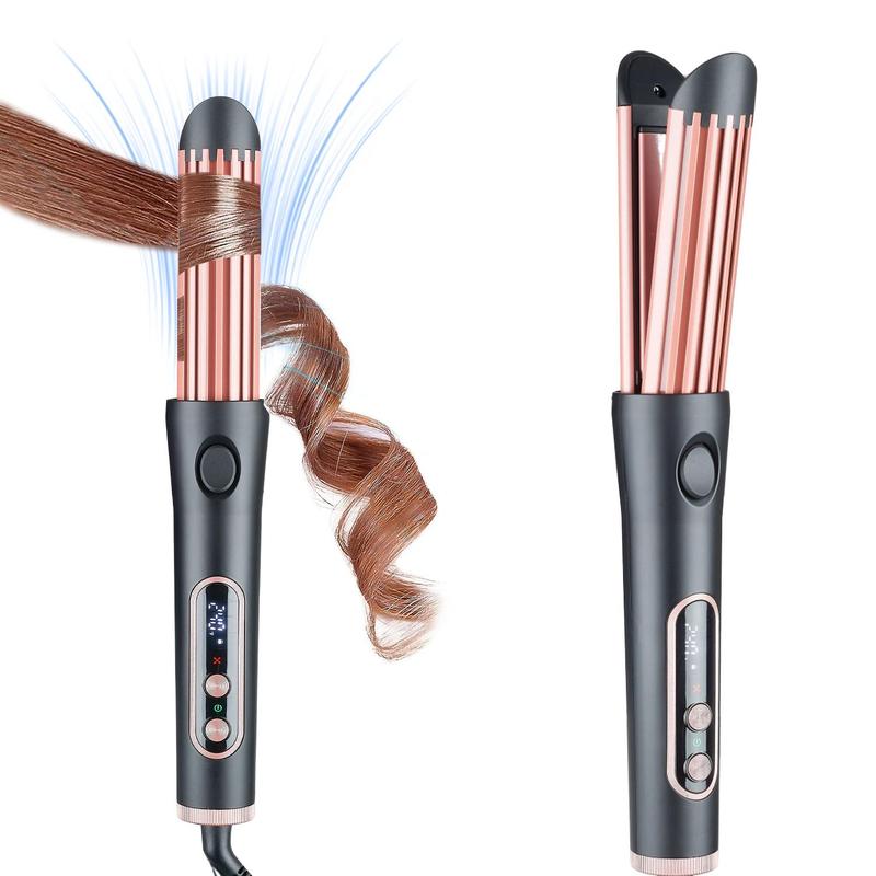 2 in 1 Dual Voltage Hair Curler & Straightener, Electric Fast Heating Hair Curling Iron with 3D Floating Ceramic Plate & 5 Speed Temperature Control