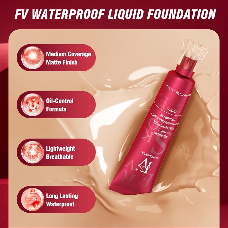 FV Foundation Red Ginseng Liquid Foundation Waterproof Foundation-  | Oil Control, Long-lasting, Hydrating, Matte Finish, Medium Coverage 30 ML lightweight concealer