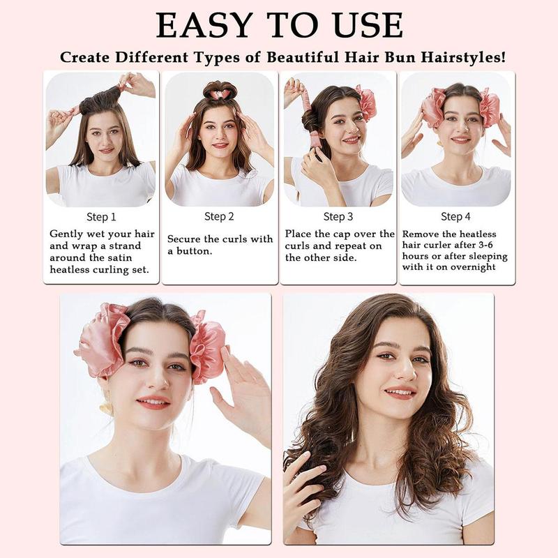 New Satin Heatless Hair Curler, Sleep Hair Curling Tool for Women 3 Set, Soft Silk Heatless Curling Hair Rollers with Cap, No Heat Curling Headband for All Hair Type, DIY Hairstyling Tools for Women, Christmas Gift