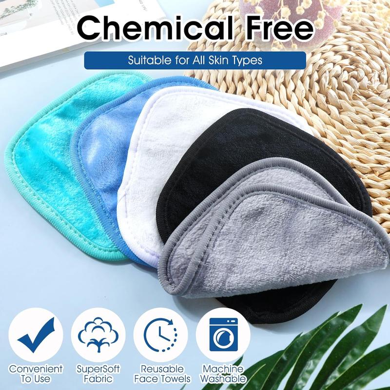 5Pcs Makeup Remover Cloths, Microfiber Cloth Facial Cleaning Wipes for Sensitive Skin Daily Travel Eye Skincare