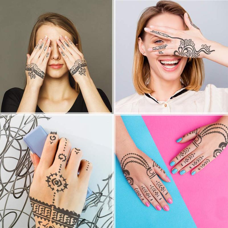 18 Sheets Henna Tattoo Stencil Kit, 97 PCS Temporary Glitter Airbrush Flower Tattoo Stencils for Women and Girls Arabian Realistic Tattoo Stickers for Face Paint Body Art