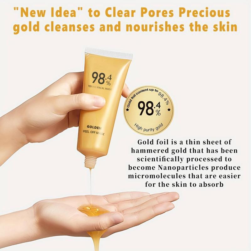 98.4% Gold Foil Peel-Off Mask, 2 Counts set Deep Cleansing & Nourishing Facial Mask with 2 Counts Brushes, Face Care Product for Women & Men