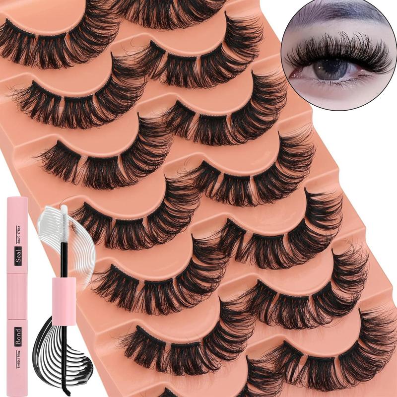 Fluffy Faux Eyelashes Eyelash Extension, 1 Set Natural Strip False Eyelashes Lash Extensions with Bond & Seal Stick, Summer Eye Cosmetic, Lash Extension Kit, Makeup Products, Christmas Gift