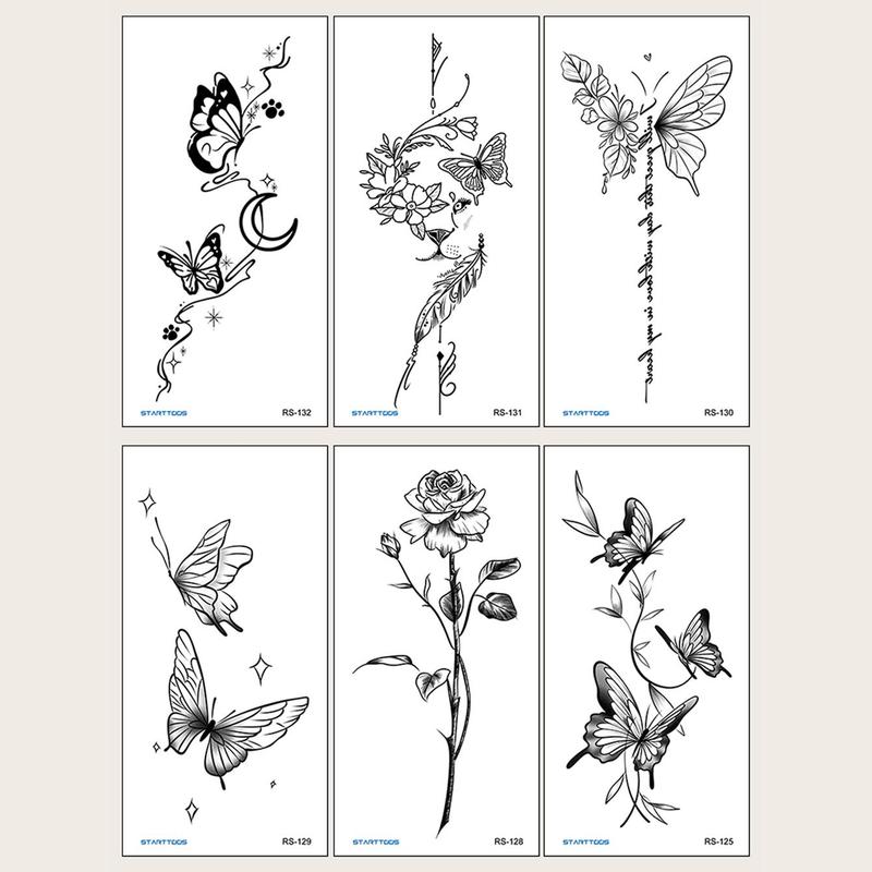 Butterfly & Flower Pattern Temporary Tattoo Sticker, 6 Counts set Self Adhesive Fake Tattoo Sticker, Body Art Decoration for Women & Men