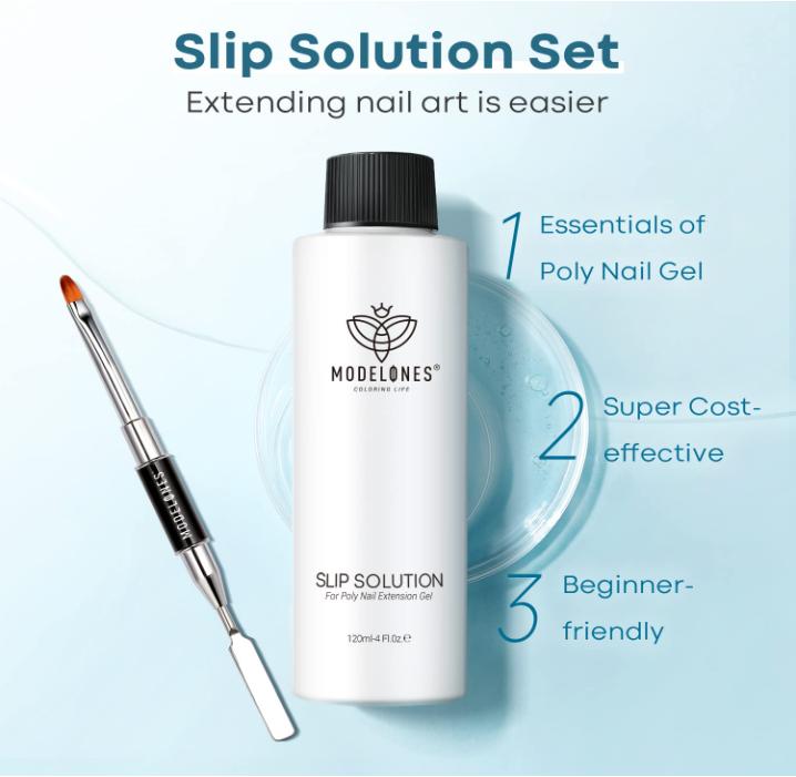 Poly Nail Extension Gel Kit Slip Solution for Nails with Dual-Ended Nail Brush Anti-Stick Liquid Brushes Cleaning Easy Spread for Beginner