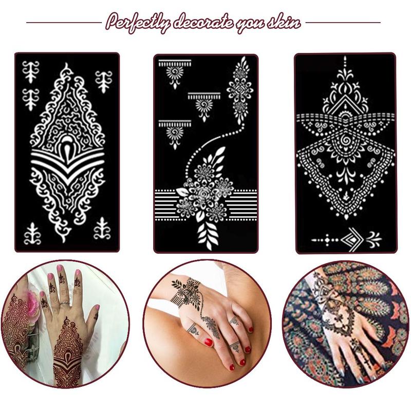 18 Sheets Henna Tattoo Stencil Kit, 97 PCS Temporary Glitter Airbrush Flower Tattoo Stencils for Women and Girls Arabian Realistic Tattoo Stickers for Face Paint Body Art