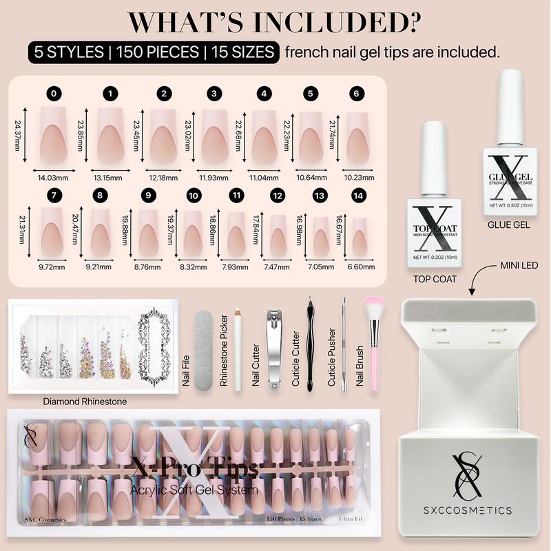 SXC Cosmetics X-Pro Tips French Tip Press On Nails, Skin Tone Series Starter Kit  for DIY Nail Art Nail Polish Polish