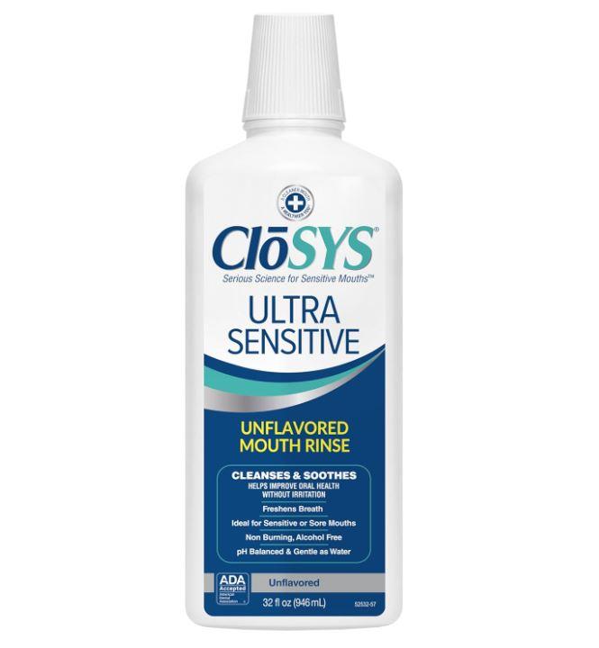 CloSYS Ultra Sensitive Mouthwash, 32 Ounce, Unflavored (Optional Flavor Dropper Included), Closys mouthwash helps Soothe Entire Mouth, Cleanser Oral Gentle