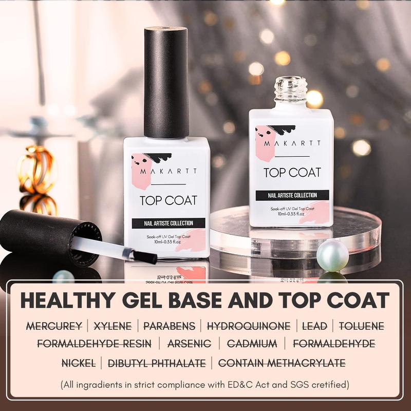 Makartt Gel Top Coat, No Wipe Top Coat Glossy Shine Finish Long Lasting 10ML Soak Off Nail Clear UV Nail Lamp Gel for Gel Nail Polish Salon Quality Nail Art Design for Home Use Beauty Gift Acrylic Crystal