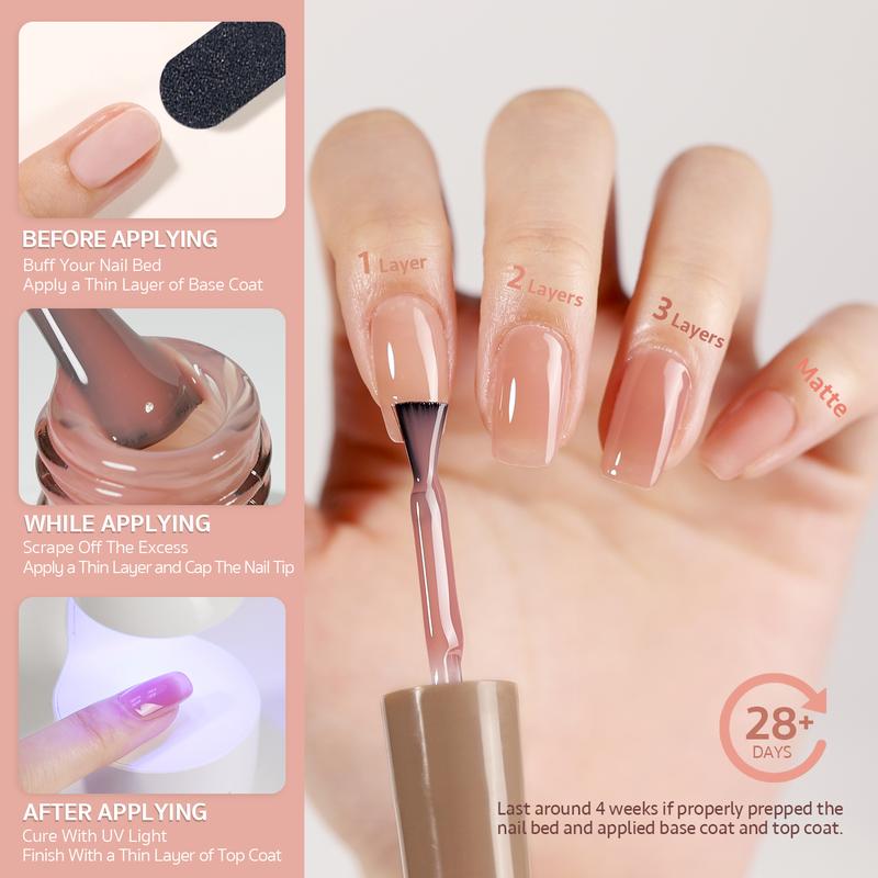 GAOY 1301 Sheer Nude Gel Nail Polish, 16ml Jelly Natural Pink Translucent UV Light Cure Gel Polish for Nail Art DIY Manicure and Pedicure at Home