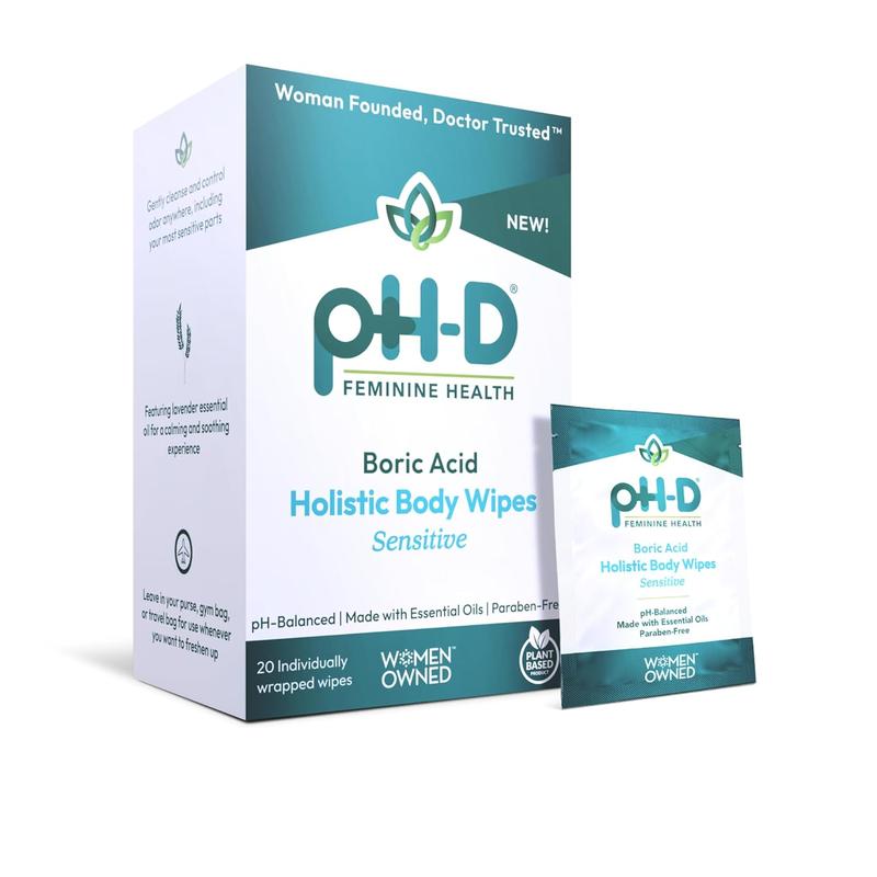 pH-D Feminine Health Boric Acid Wipes Holistic Body Wipes Travel Friendly 20 count - Sensitive - Comfort