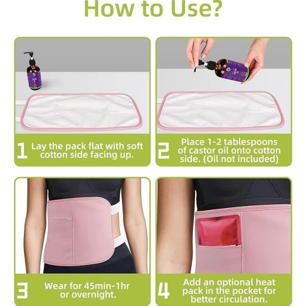 Castor Oil Pack, Reusable Organic Castor Oil Pack for Waist and Neck, Pink (Oil Not Included)