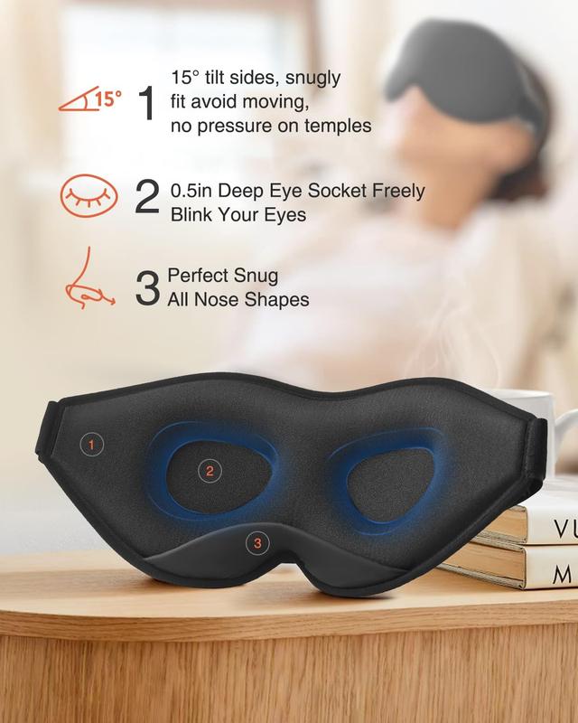 Soothing Sleep Mask, Eye Mask for Sleeping, Women Men Side Sleeper, 3D Contoured Cup No Eye Pressure 100% Blocking Light Sleeping Mask with Adjustable Strap Blindfold Yoga, Traveling, Nap Foam Lightweight