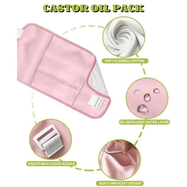 Castor Oil Pack, Reusable Organic Castor Oil Pack for Waist and Neck, Pink (Oil Not Included)