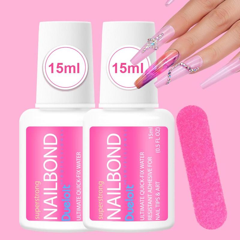 Nail Polish Glue with Nail File, 2 Boxes Quick Drying Strong Hold Nail Art Glue, Professional Nail Art & Nail Polish for Women & Girls