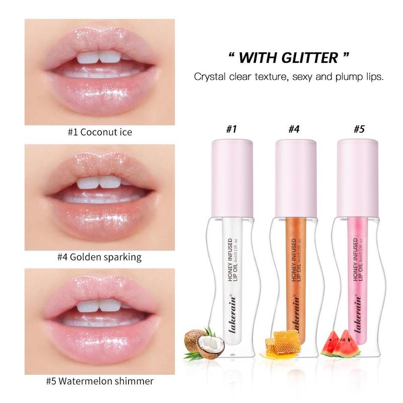 Moisturizing Lip Oil, 6 Counts set Long Lasting Honey Lip Gloss, Hydrating Lip Gloss, Glossy Lip Care, Plumping Lip Oil for Girls & Women